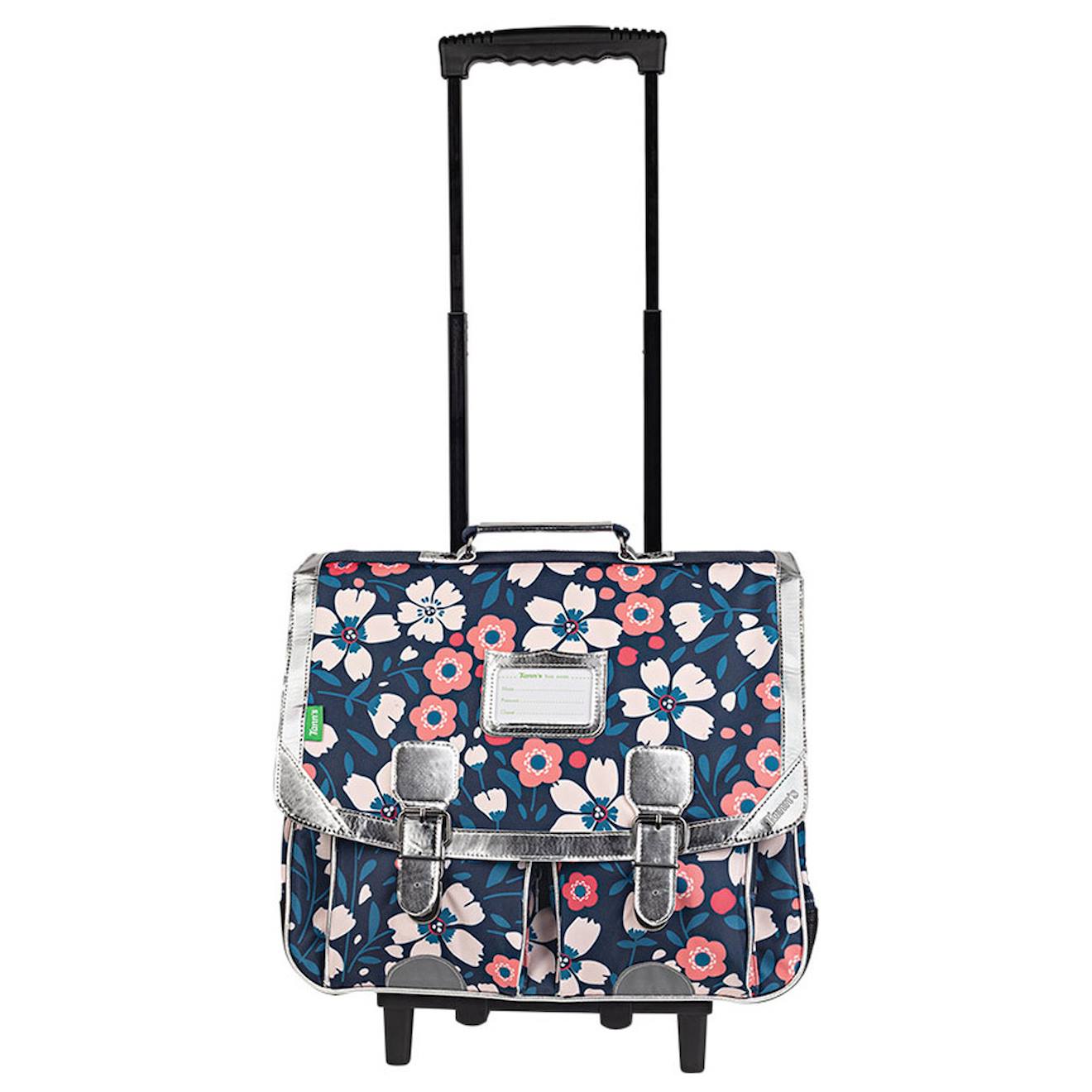 Cartable Trolley Fille 41 Cm Motif Floral Bleu / Rose / Blanc