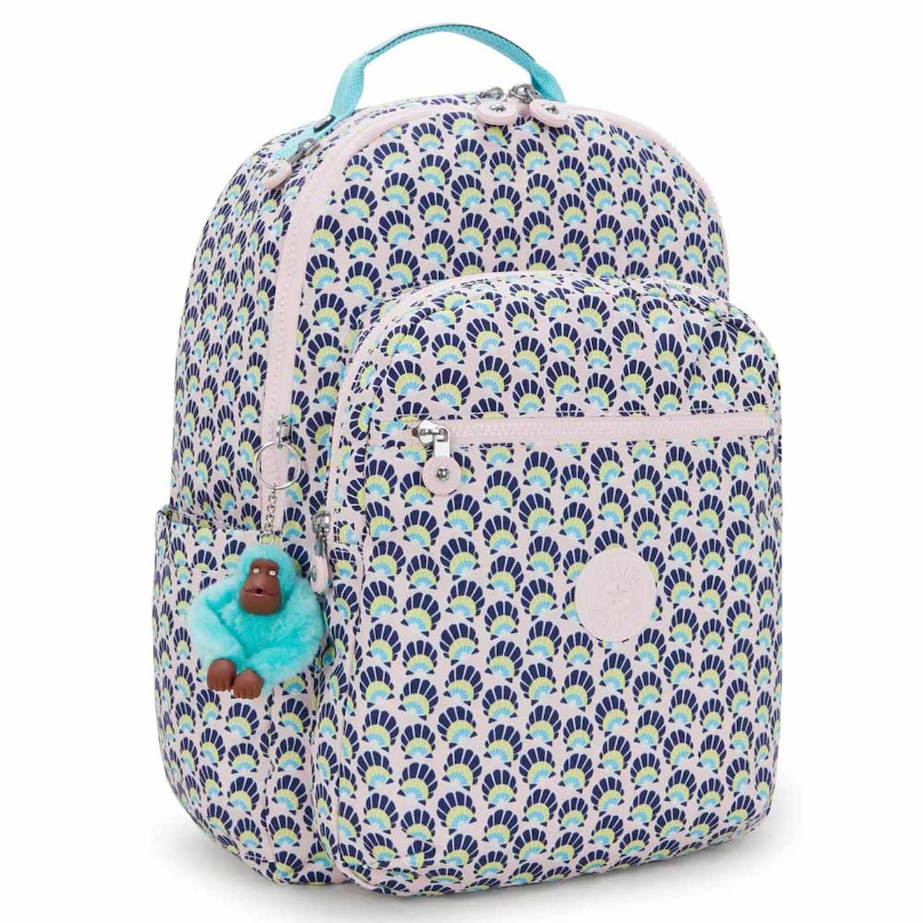Sac À Dos Scolaire Fille Kipling Seoul Coquillage Avec Compartiment Pour Ordinateur - 44 Cm Bleu / Rose
