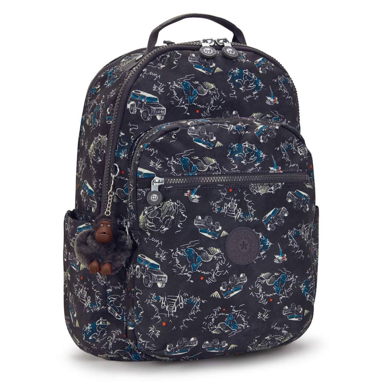 Sac À Dos Scolaire Garçon Kipling Seoul En Tissu Synthétique Imprimé Noir / Bleu