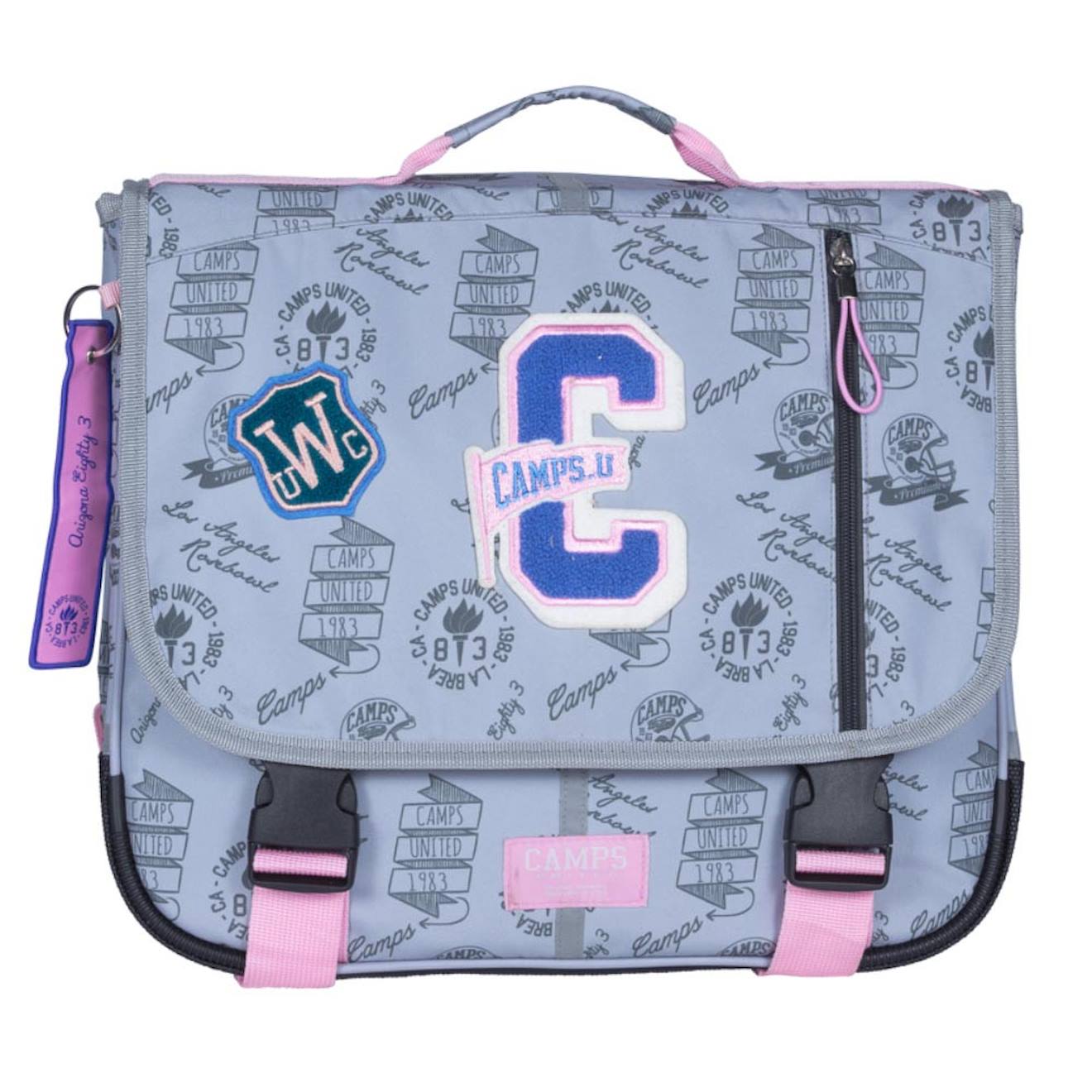 Cartable Scolaire Fille 2 Compartiments Dos Renforcé Camps Girl 38 Cm Gris / Rose / Bleu