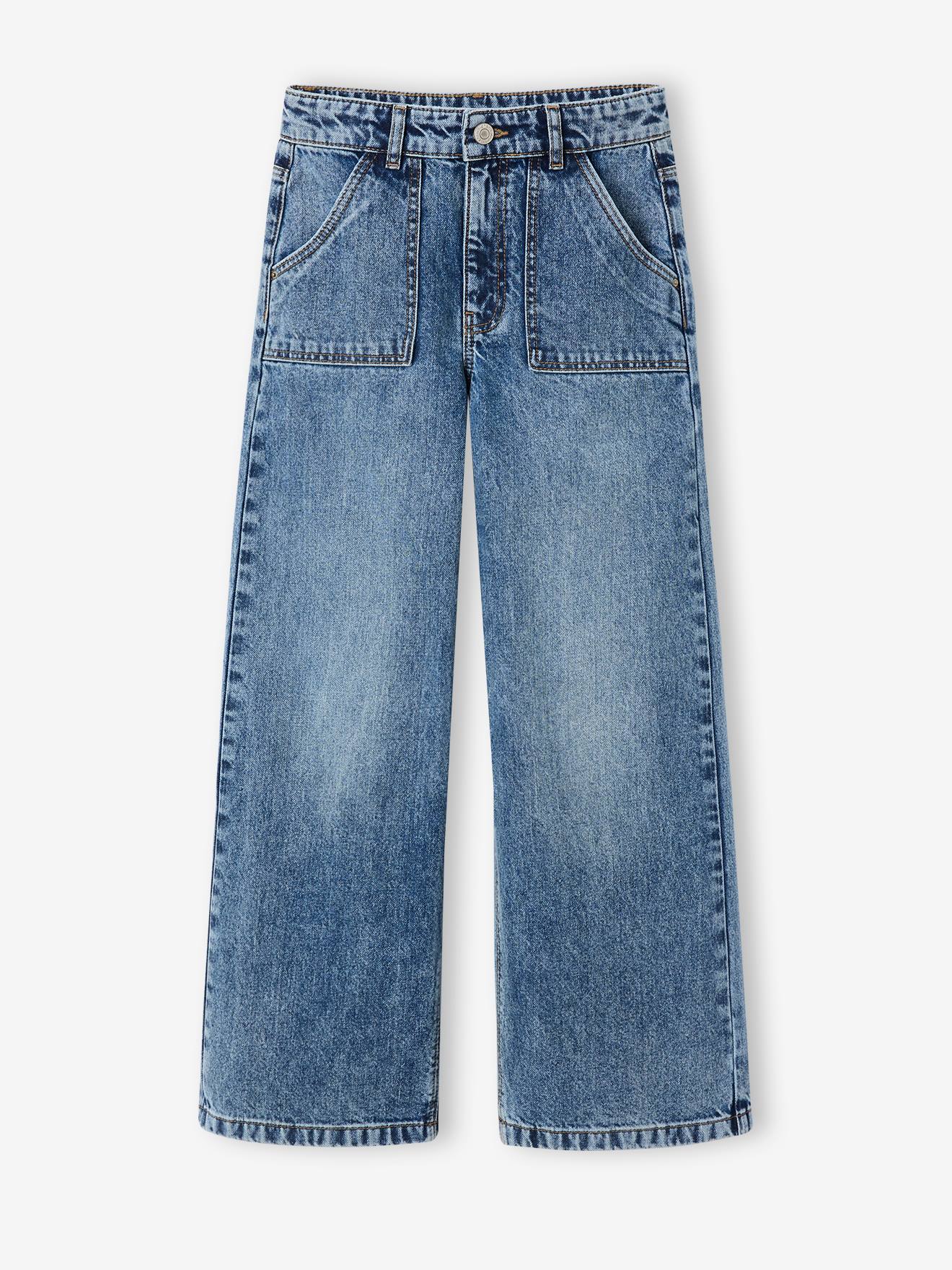 Jean large poches charpentier fille bleu foncé