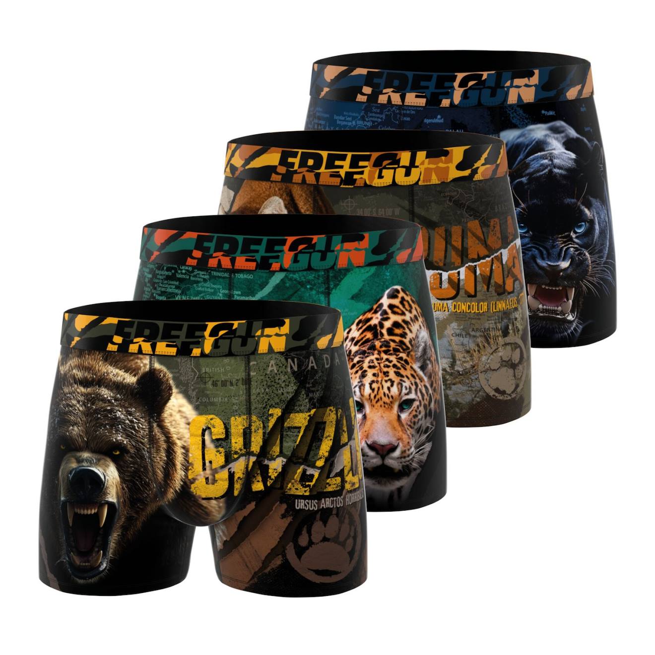 Lot De 4 Boxers Wild Animals Marron/jaune/noir/vert/noir