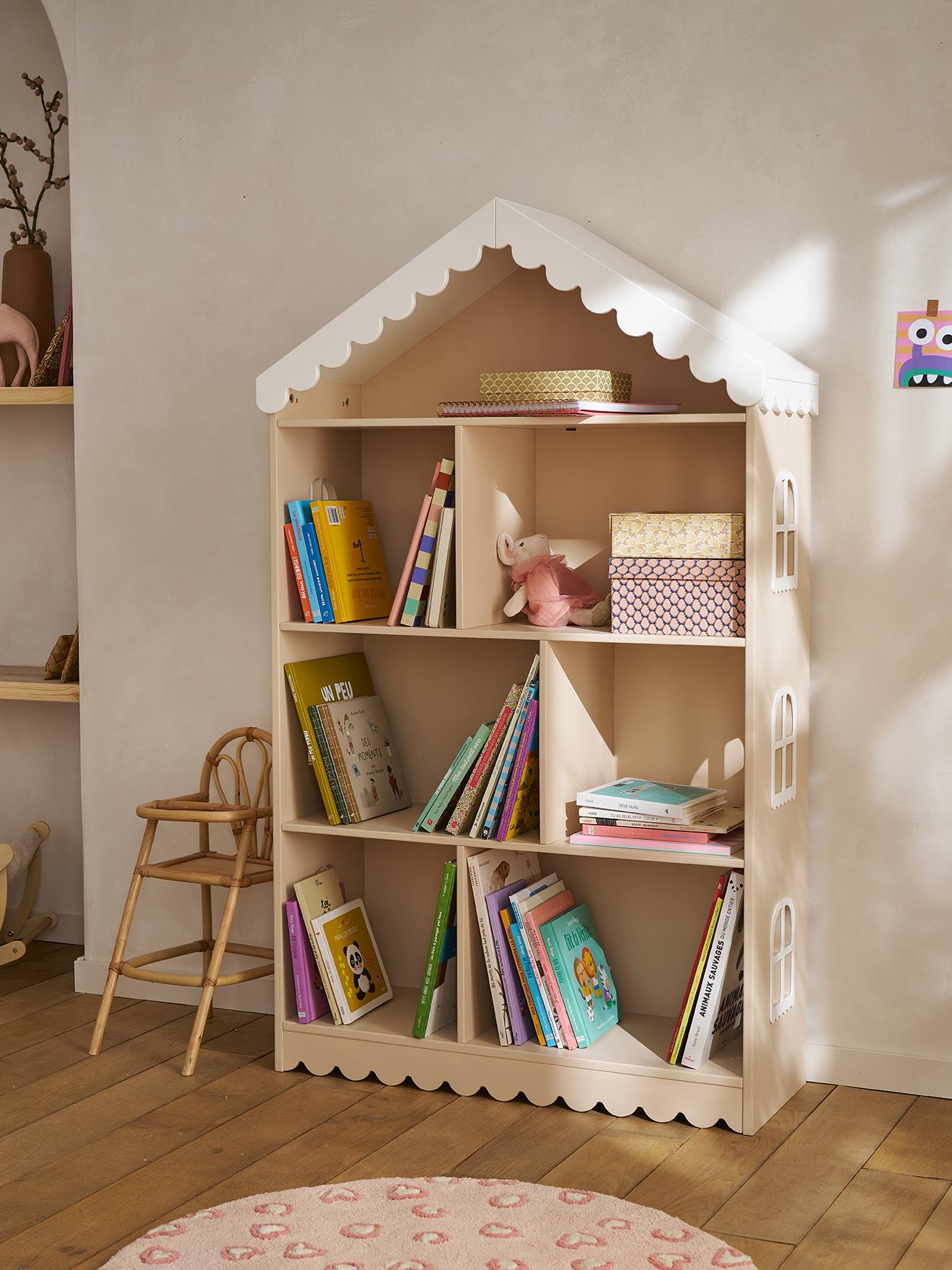 Bibliothèque enfant feston bois maison rose (Vertbaudet) - Couverture