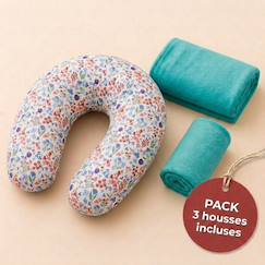 Pack coussin de maternité xxl - 2 housses (bleue & velours) + charlotte - grossesse et allaitement  - vertbaudet enfant