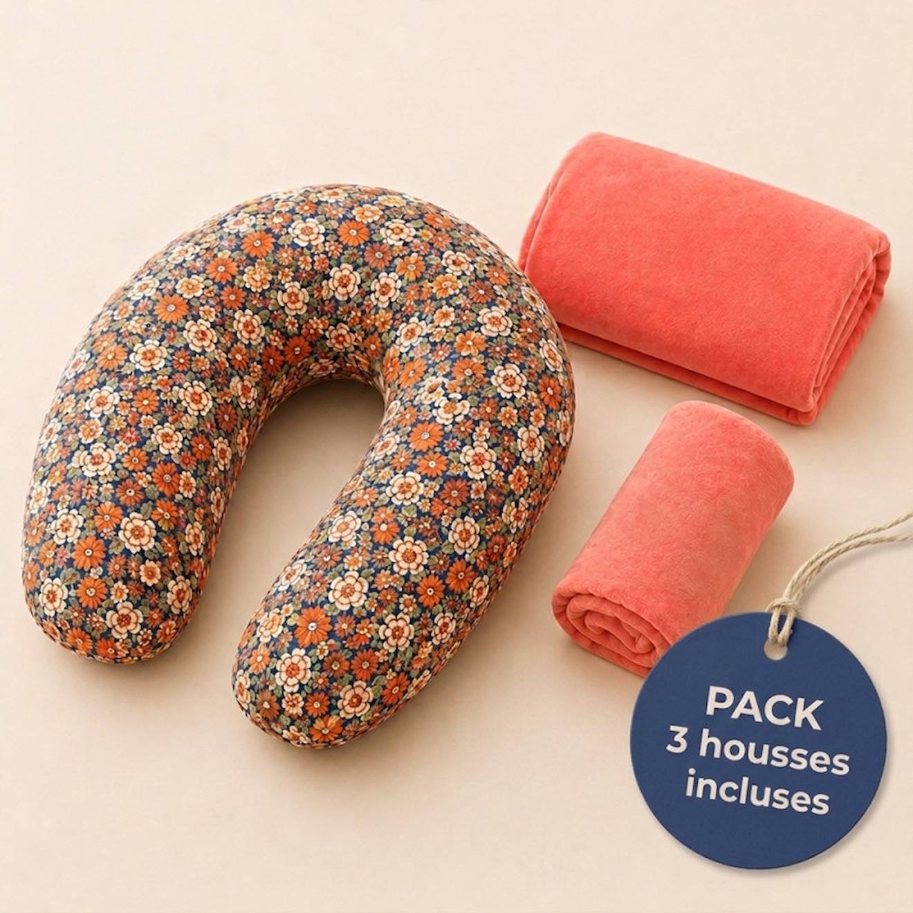 Pack Coussin De Maternité Xxl - Housses (corail & Velours) + Charlotte - Grossesse Et Allaitement Rose (babysom) - Couverture