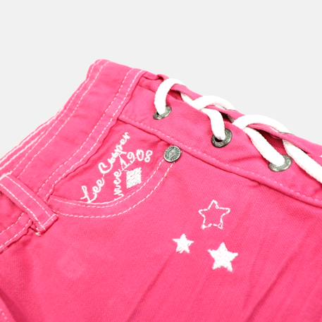 Short en jeans fille avec decor tressé Kaki+Marine+Rose 17 - vertbaudet enfant 