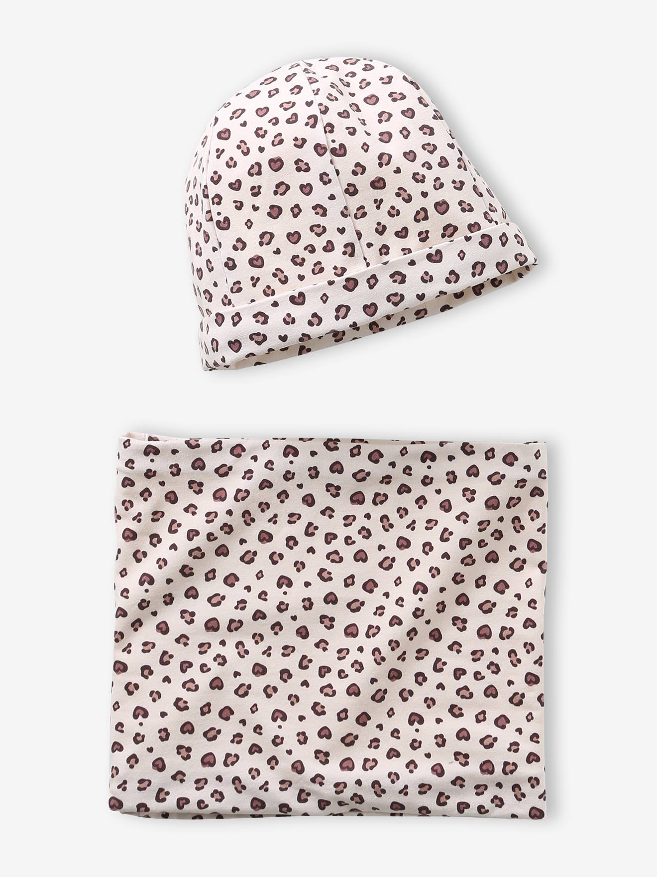 Ensemble fille bonnet et snood jersey beige