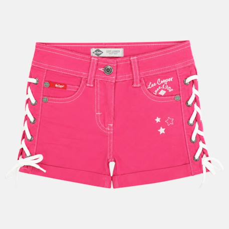 Short en jeans fille avec decor tressé Kaki+Marine+Rose 16 - vertbaudet enfant 