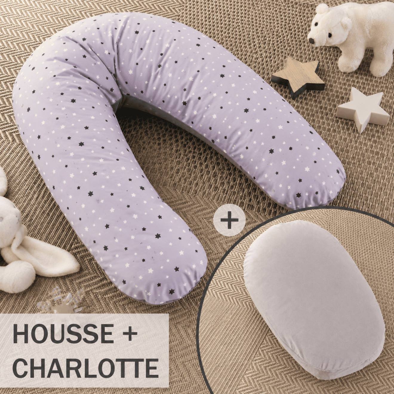 Pack Coussin De Maternité Xxl - Grossesse, Allaitement Et Pouf Enfant Gris