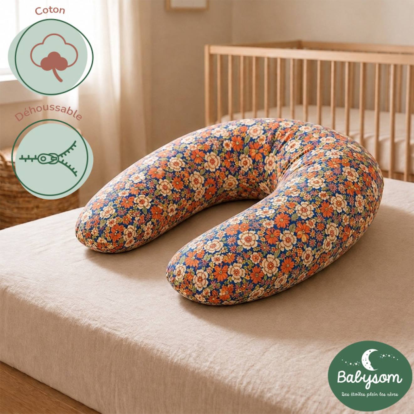 Pack Coussin De Maternité Xxl - Housses (corail & Velours) + Charlotte - Grossesse Et Allaitement Rose (babysom) - Image 2
