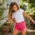 Short en jeans fille avec decor tressé Kaki+Marine+Rose 14 - vertbaudet enfant 