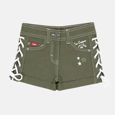 Short en jeans fille avec decor tressé Kaki+Marine+Rose 4 - vertbaudet enfant 