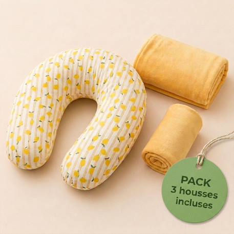 babysom - Pack Coussin De Maternité Xxl - 2 Housses (citron & Velours) + Charlotte - Grossesse Et Allaitement Jaune