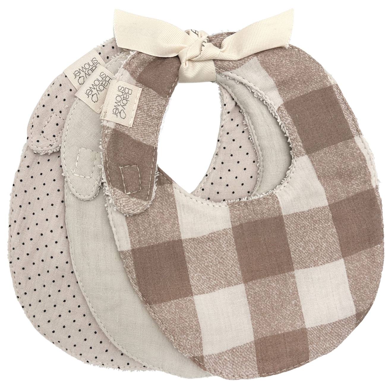 Lot De 3 Bavoirs En Coton Beige, Marron (Babyshower) - Couverture