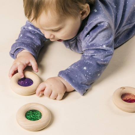 Hochet sensoriel donut calme Bleu+Jaune+Orange+Rose+Rouge+Turquoise+Vert+Violet 30 - vertbaudet enfant 