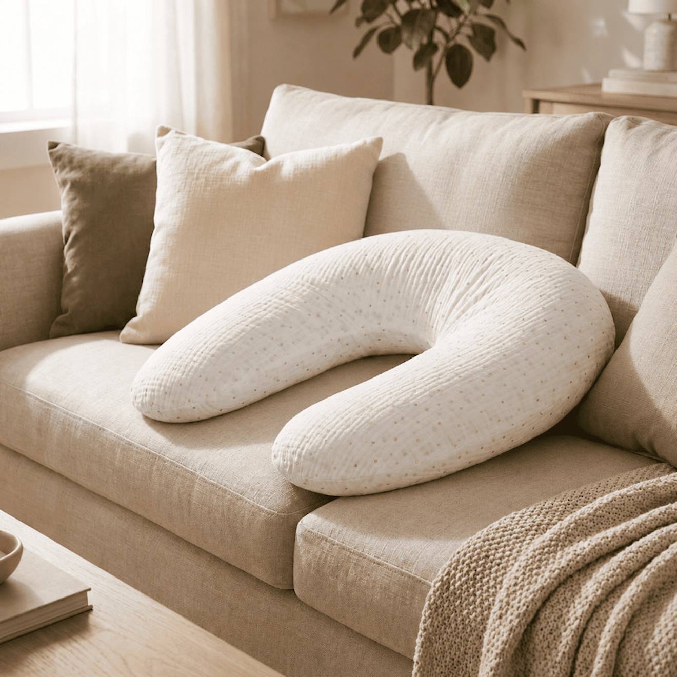 Coussin De Maternité 3 En 1 : Grossesse, Allaitement & Repos - Housse Double Gaze Coton - Blanc Blanc (babysom) - Couverture