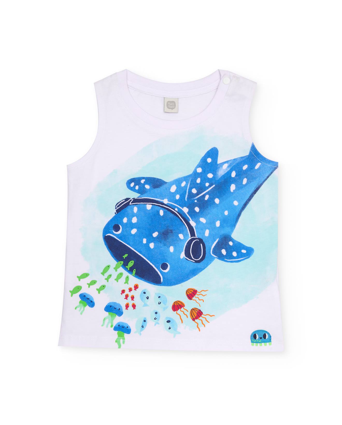 T-shirt Garon En Maille Avec Motif De Grand Poisson Blanc 12$