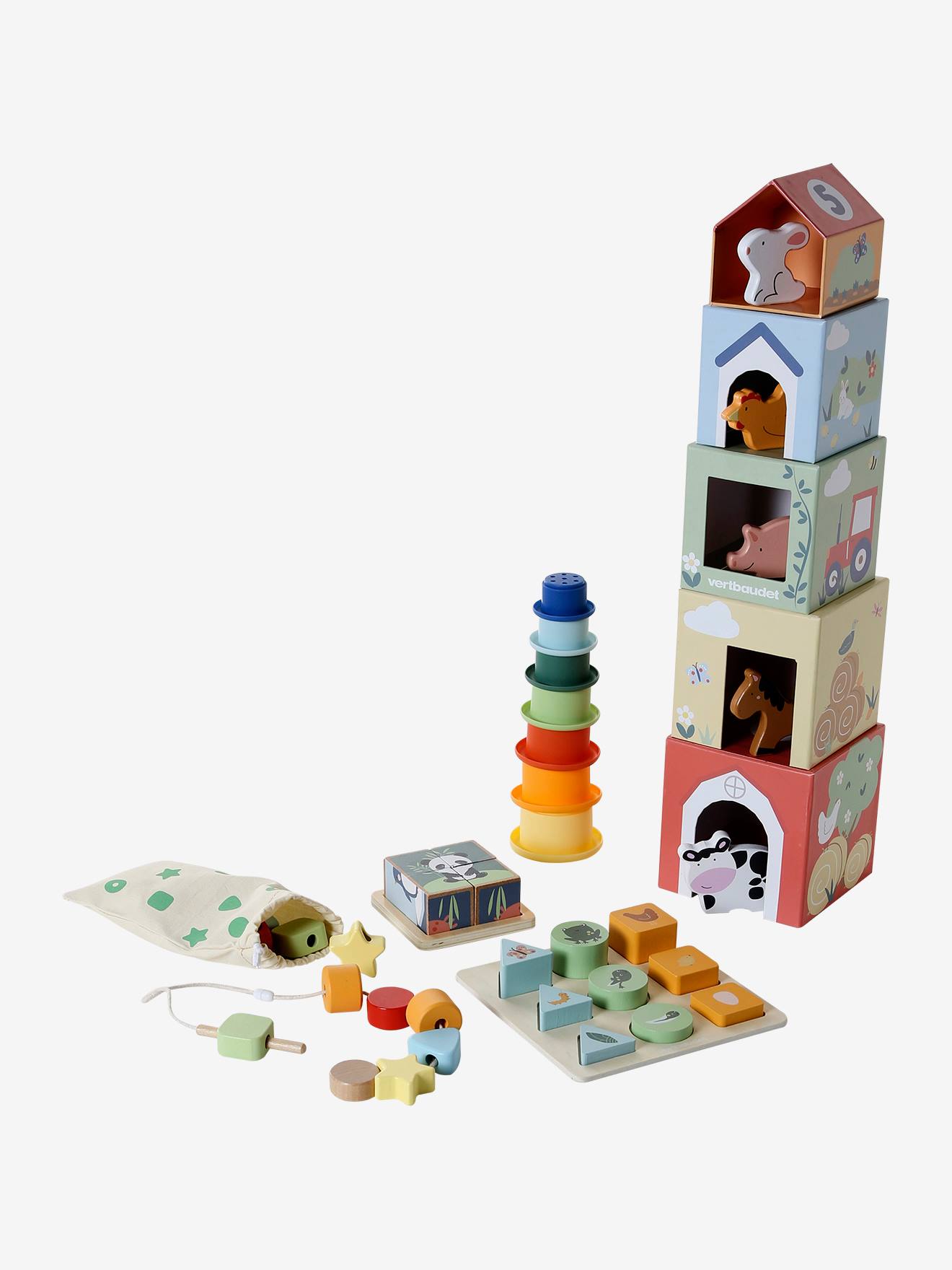 Coffret 5 jouets d’éveil bois FSC® multicolore (Vertbaudet) - Image 1