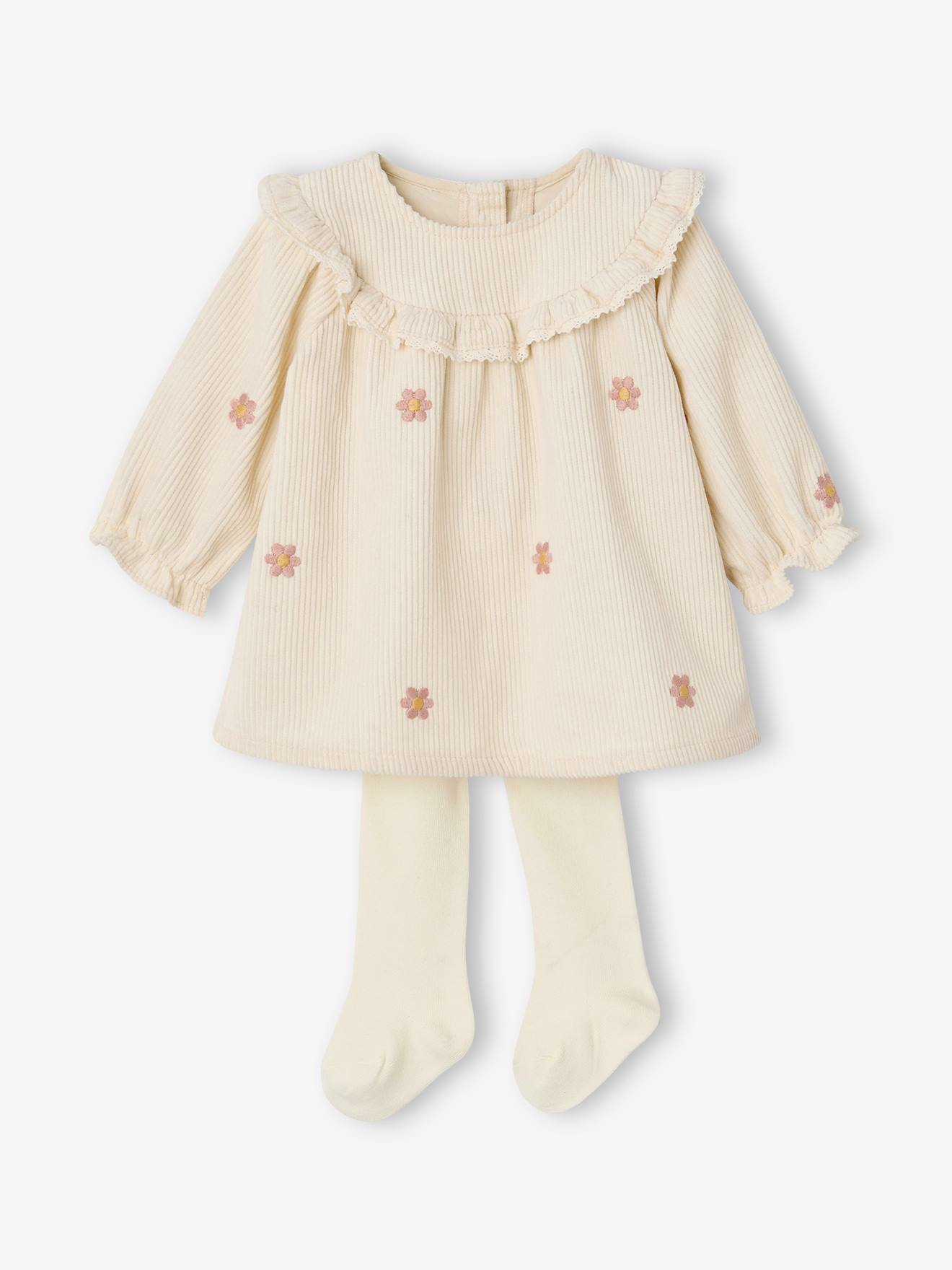 Ensemble robe et collants naissance vanille