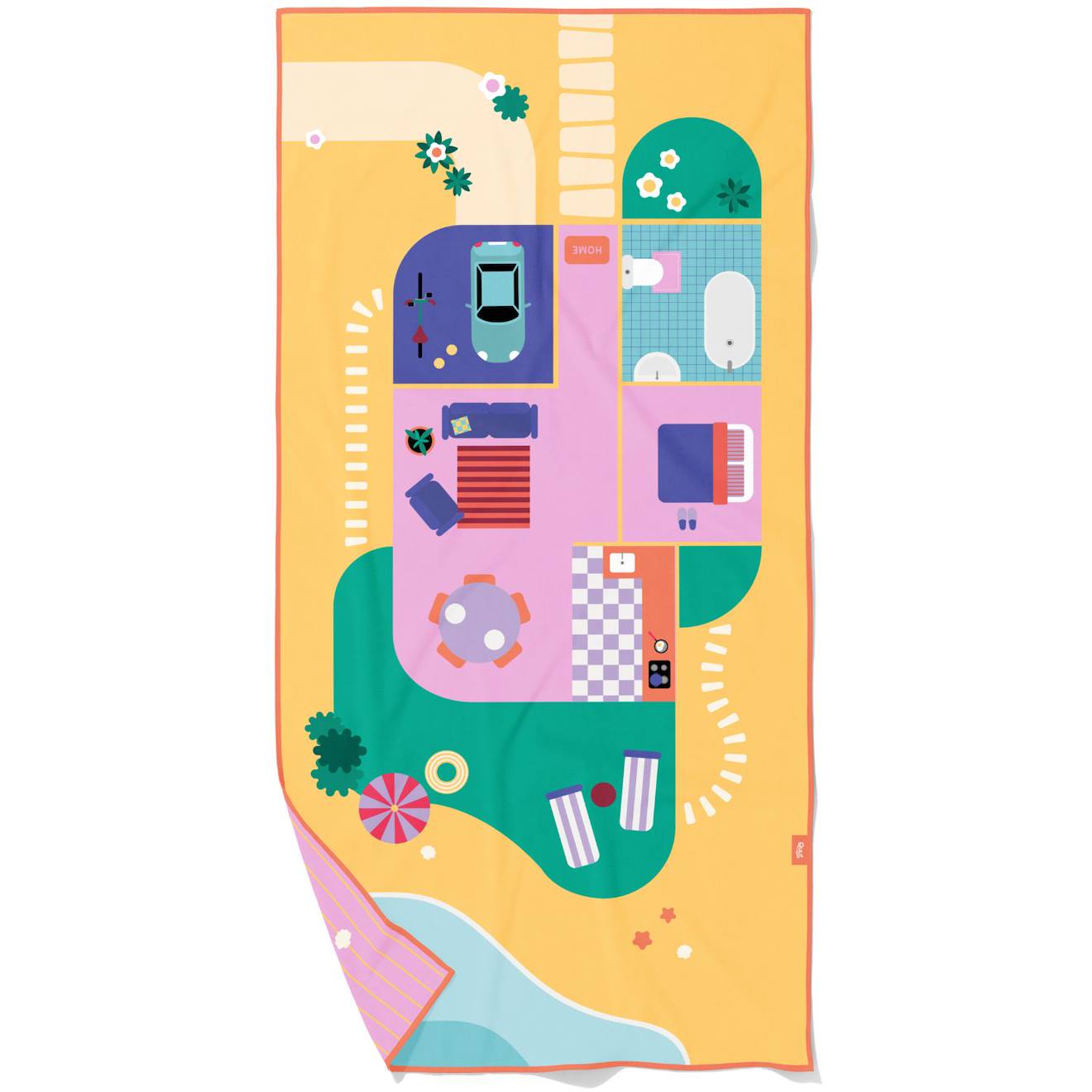 Serviette De Plage 2 En 1 Maison De Poupées (140 X 70 Cm) Jaune, Violet, Vert