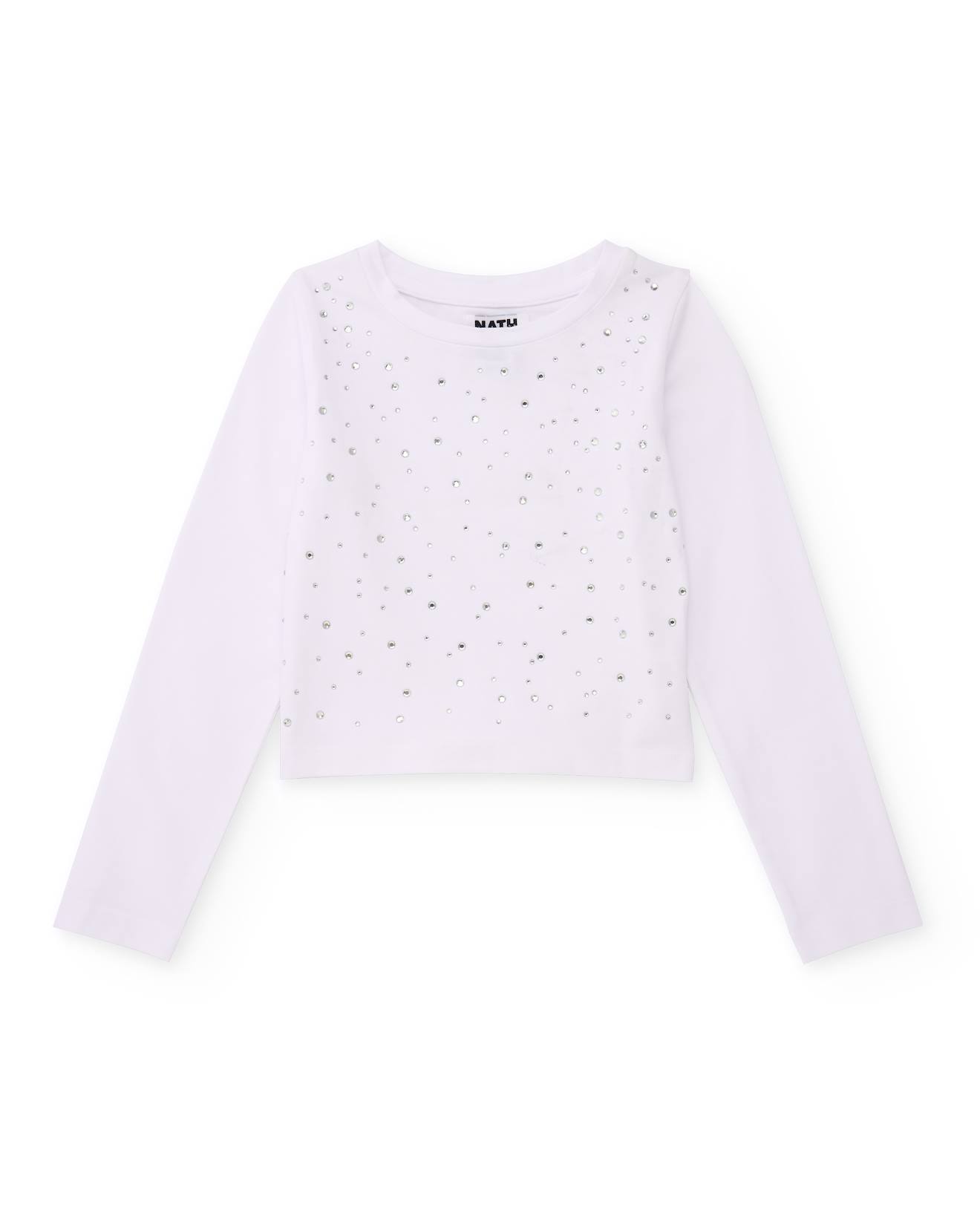 T-shirt Fille En Maille Avec Applications Brillantes Blanc 10 €