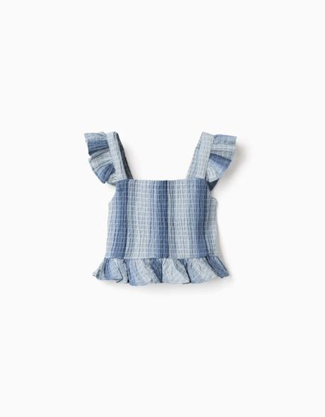 Fille-Blouse en coton sans manches à rayures et à volants