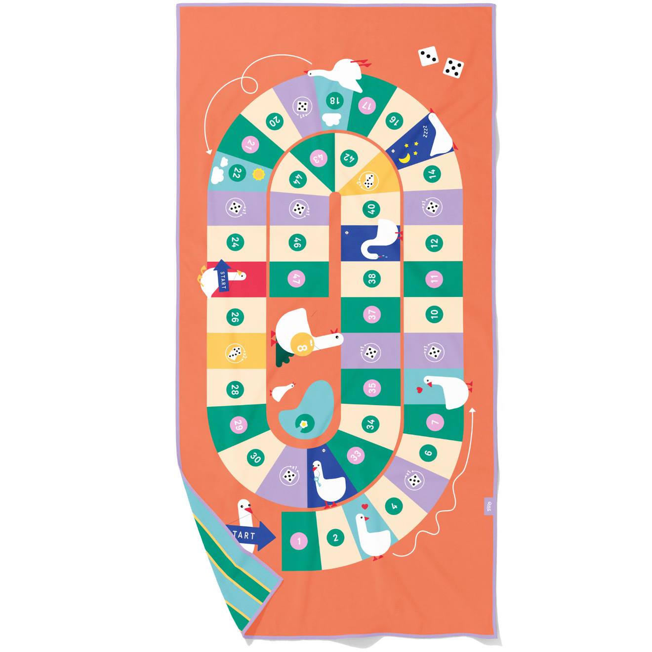 Serviette De Plage 2 En 1 Jeu De L'oie (140 X 70 Cm) Orange, Bleu, Jaune