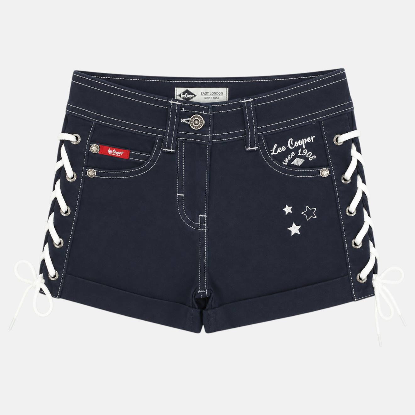 Short En Jeans Fille Avec Decor Tressé Marine
