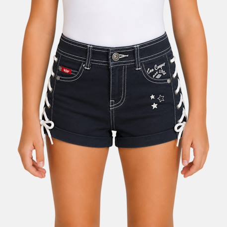 Short en jeans fille avec decor tressé Kaki+Marine+Rose 8 - vertbaudet enfant 