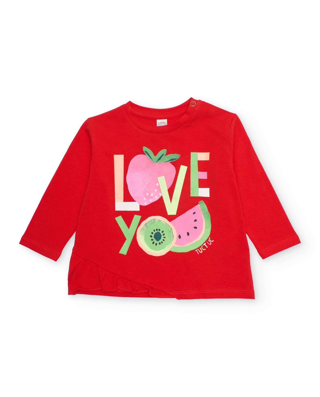 T-shirt Fille En Maille Avec Bas Asymétrique Rouge