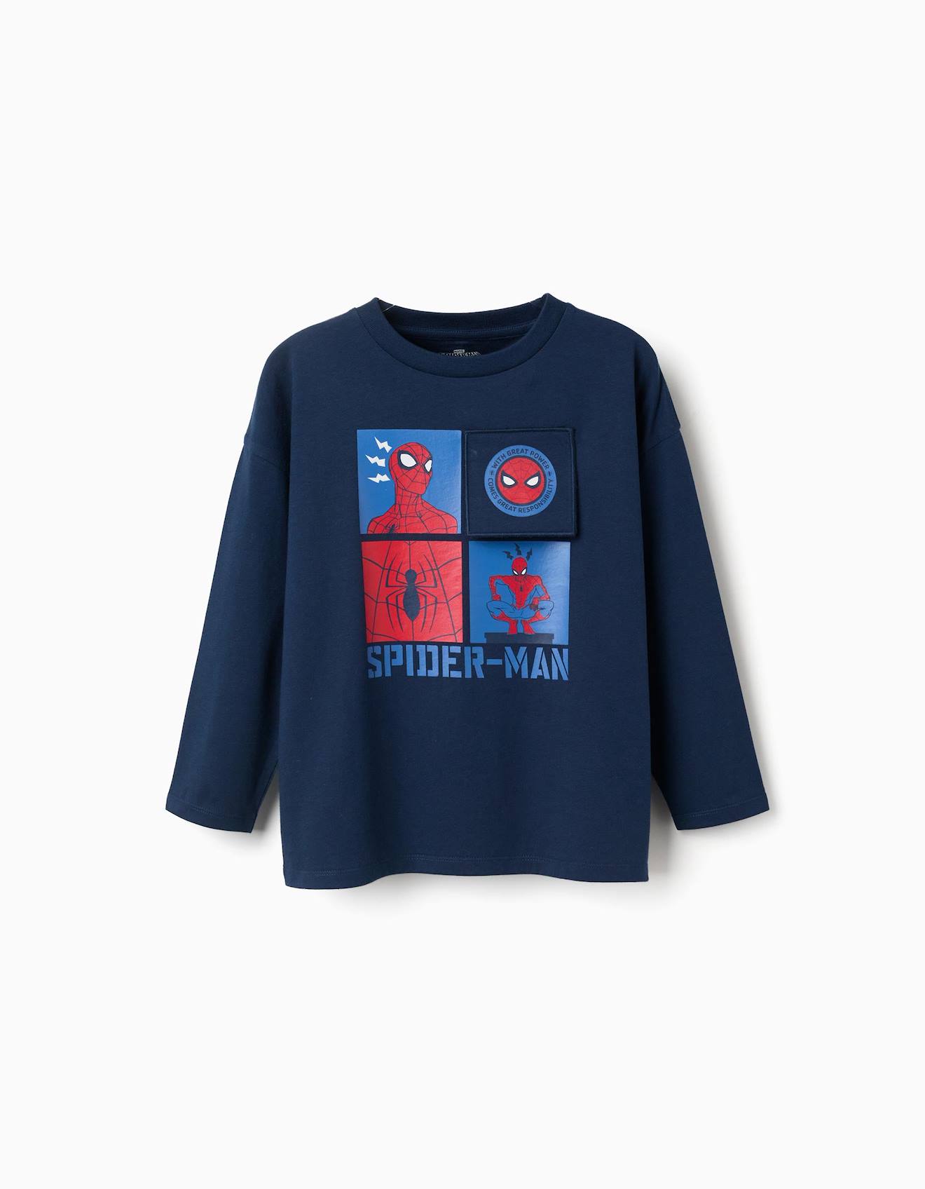 T-shirt En Coton À Manches Longues Et Imprimé Spider-man Bleu Foncé T-shirt En Coton À Manches Longues Et Imprimé Spider-man Bleu Foncé