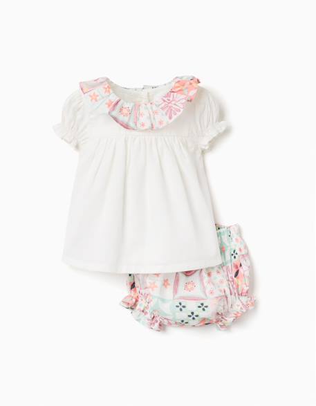 Bébé-Blouse en coton + bloomer avec motif mosaïque