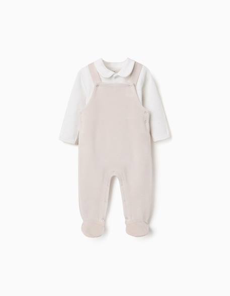 Bébé-Ensemble body en coton + salopette en velours