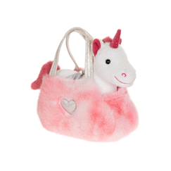 Jouet-Premier âge-Peluche - peluche girly bag fashionista – licorne rose et blanche avec sac et détails argentés – 18 cm