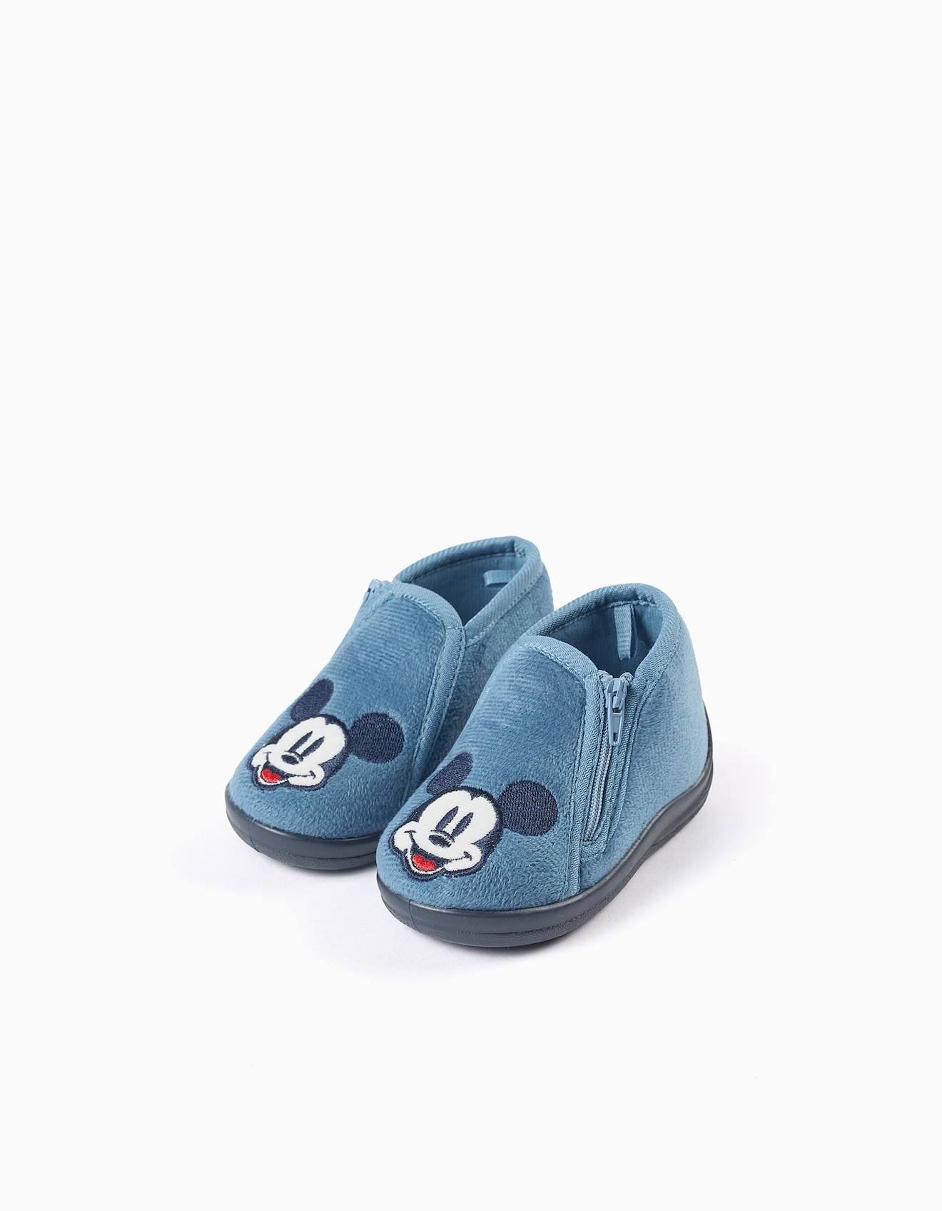 Chaussons En Velours Avec Broderie Mickey Bleu Chaussons En Velours Avec Broderie Mickey Bleu