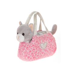 Jouet-Premier âge-Peluche - peluche girly bag fashionista – chat gris et blanc avec sac et détails argentés – 18 cm