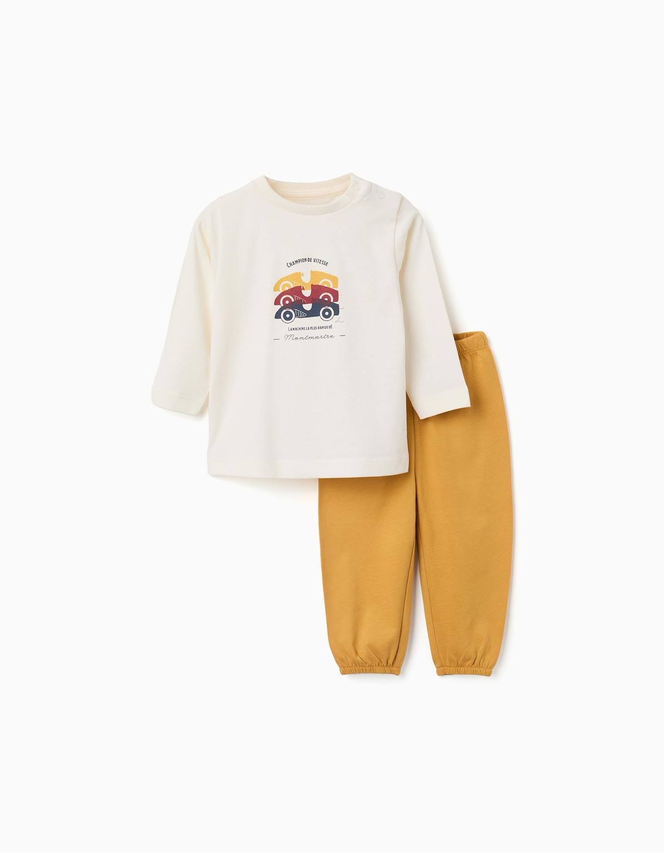 Pyjama À Manches Longues Avec Imprimé De Voitures De Course Blanc