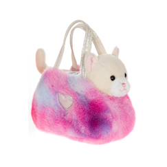 Jouet-Premier âge-Peluche - peluche girly bag fashionista – chat beige et blanc avec sac et détails argentés – 18 cm