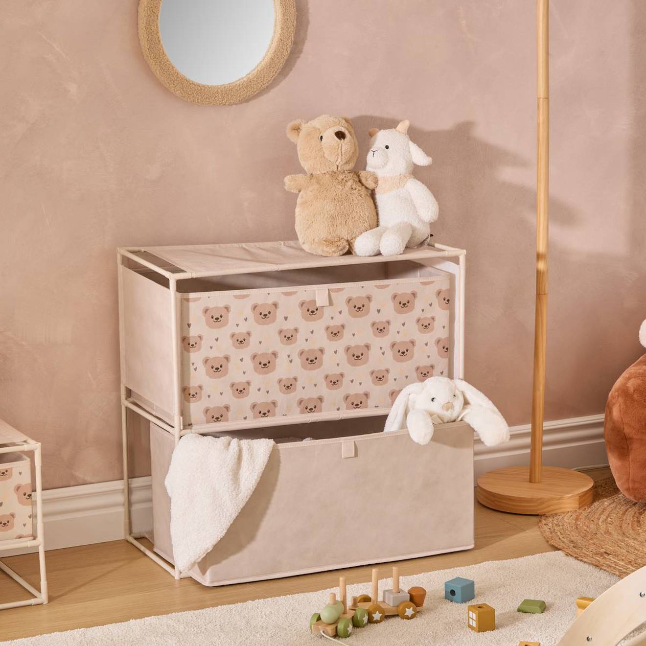 Commode Enfant 2 Tiroirs Imprimé Ourson - Tissa Beige