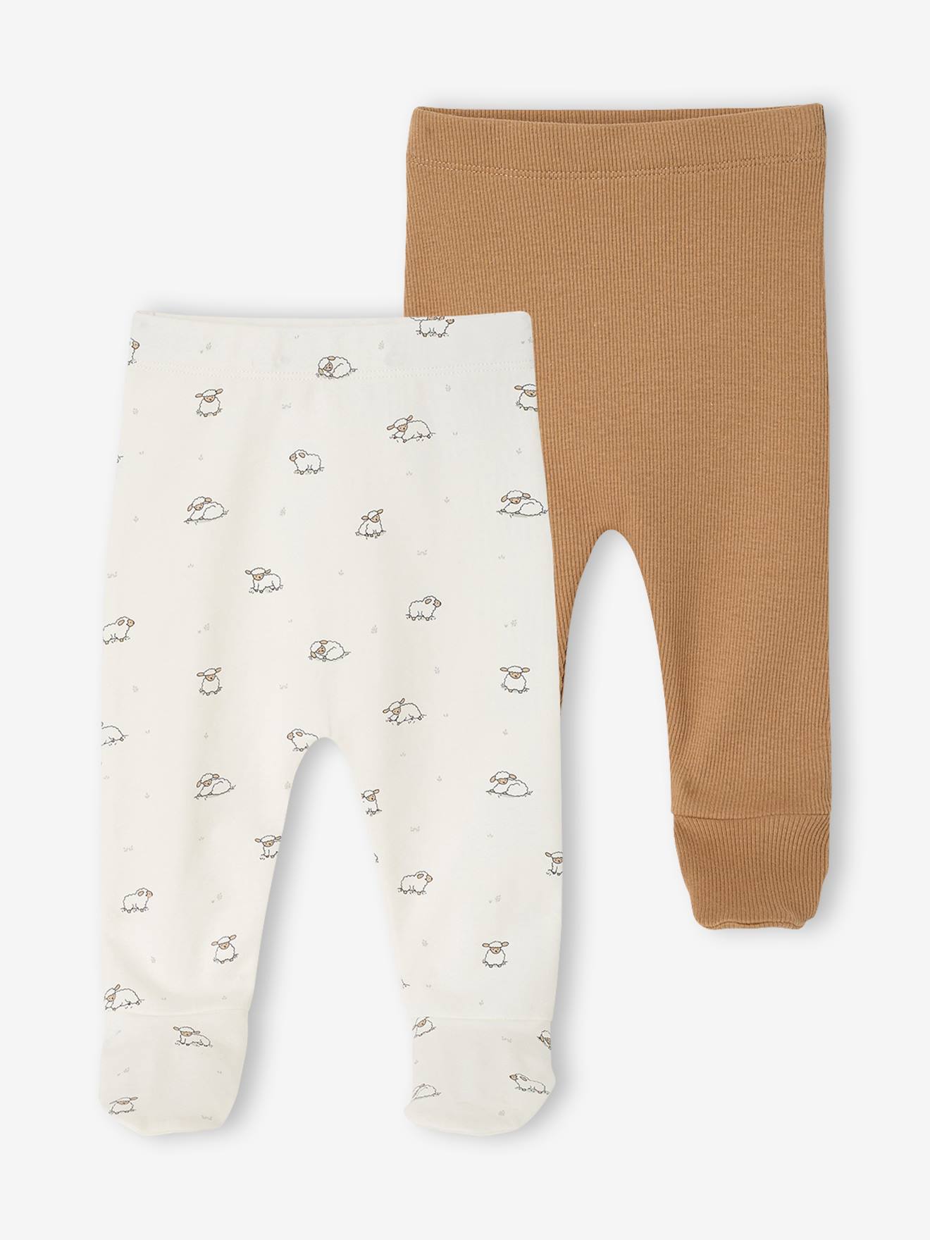 Lot de 2 pantalons naissance à pieds cappuccino