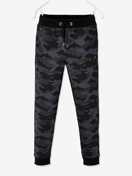 Pantalon de sport garçon en molleton motif camouflage noir imprimé 1 - vertbaudet enfant 