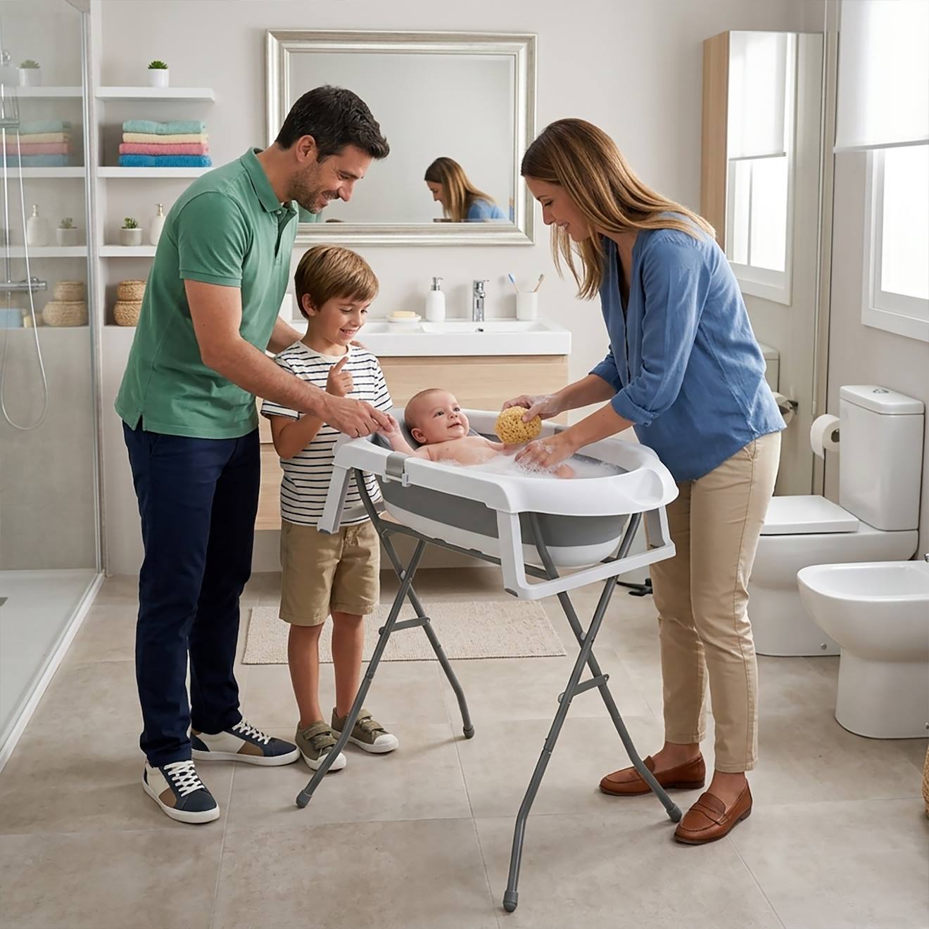 Baignoire Pliante Sur Pieds Avec Réducteur Luigi Blanc Et Gris (Asalvo) - Image 1