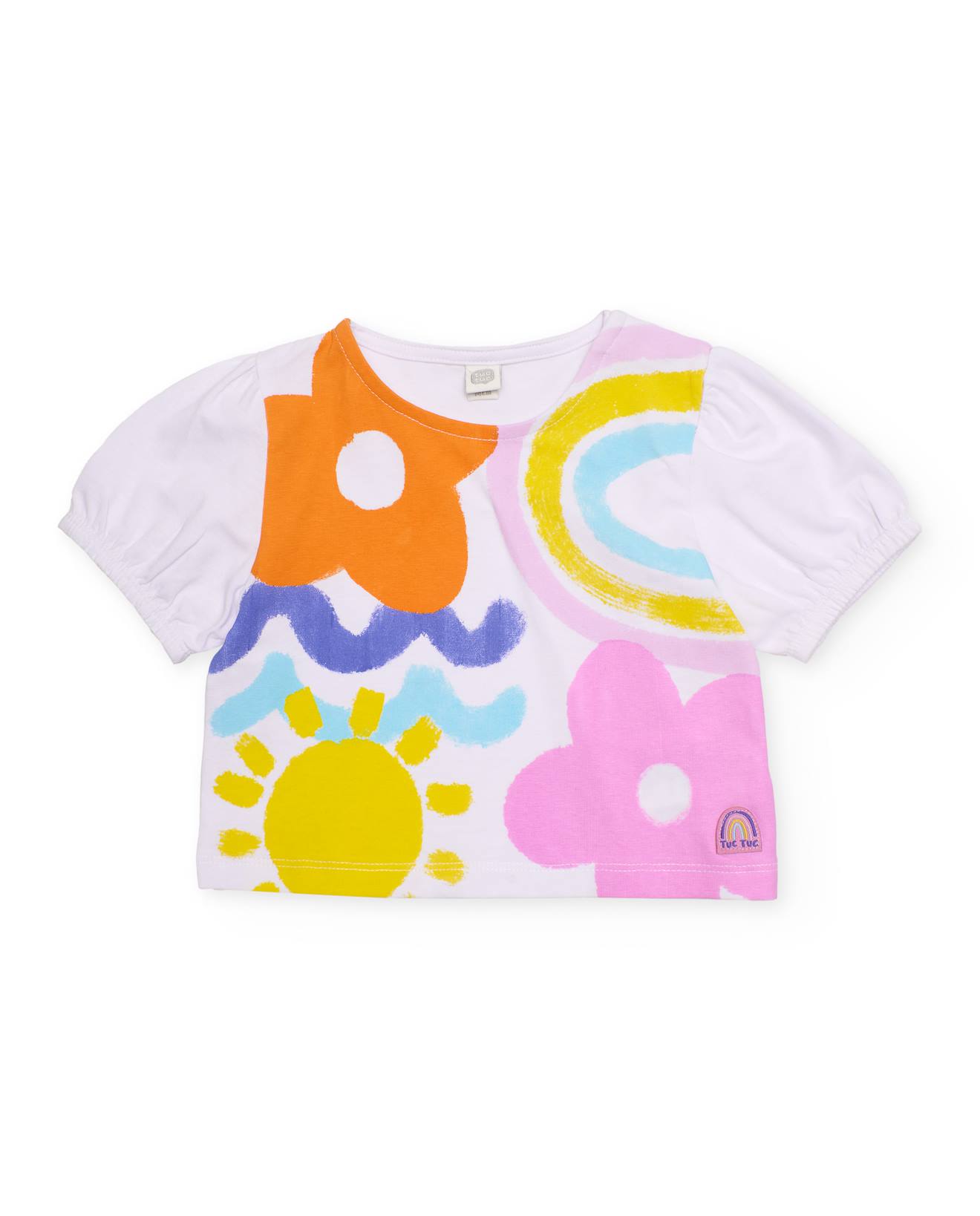 T-shirt Pour Fille En Maille Avec Manches Froncées Blanc