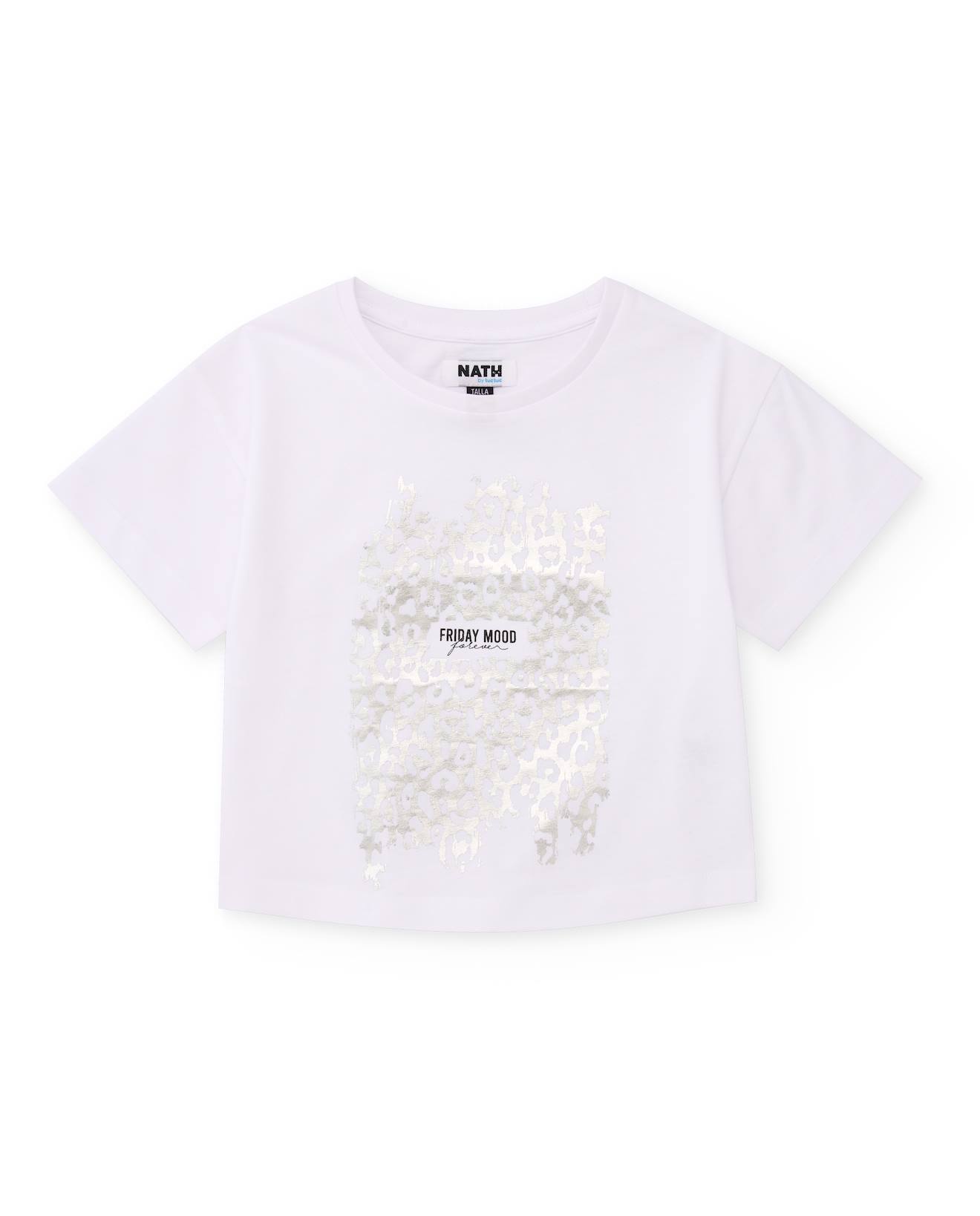 T-shirt Fille En Maille Avec Imprim Mtallis Blanc 9 €
