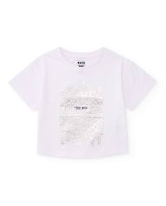 -T-shirt fille en maille avec imprimé métallisé