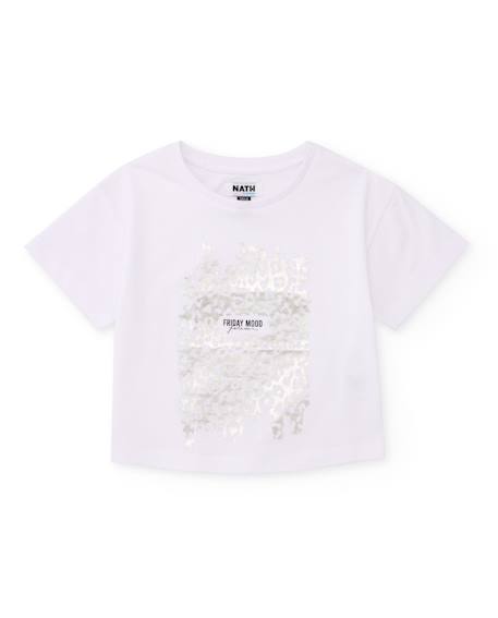 Fille-T-shirt, sous-pull-T-shirt fille en maille avec imprimé métallisé