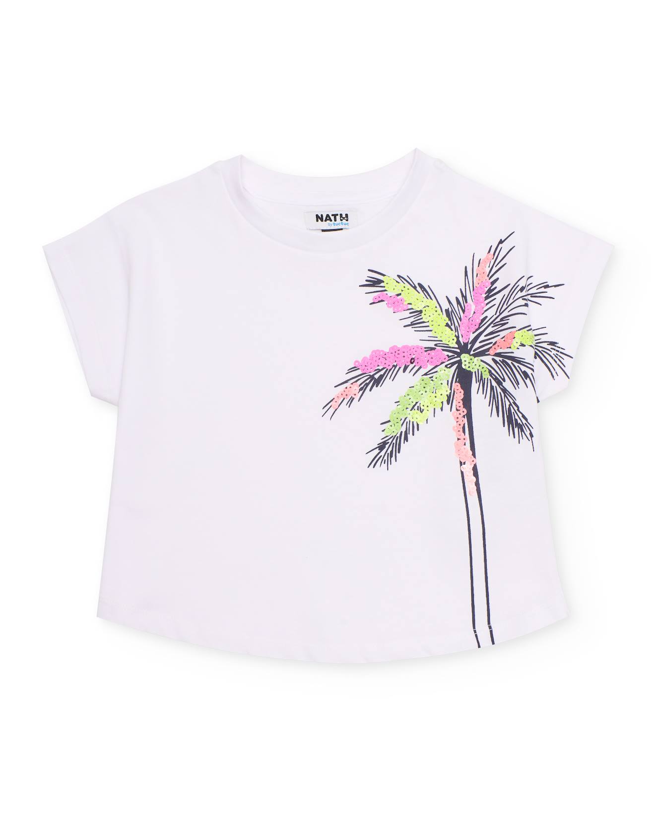 T-shirt Fille En Maille Avec Palmier Sur Le Ct Blanc 9 €