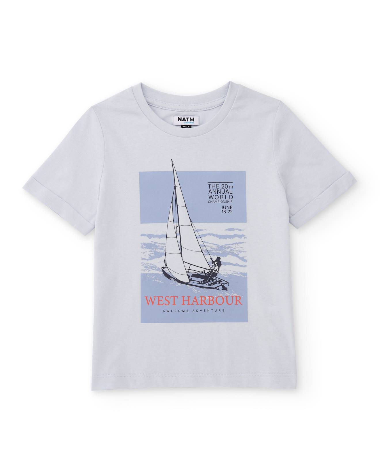 T-shirt Garçon En Maille Avec Imprimé Nautique Bleu