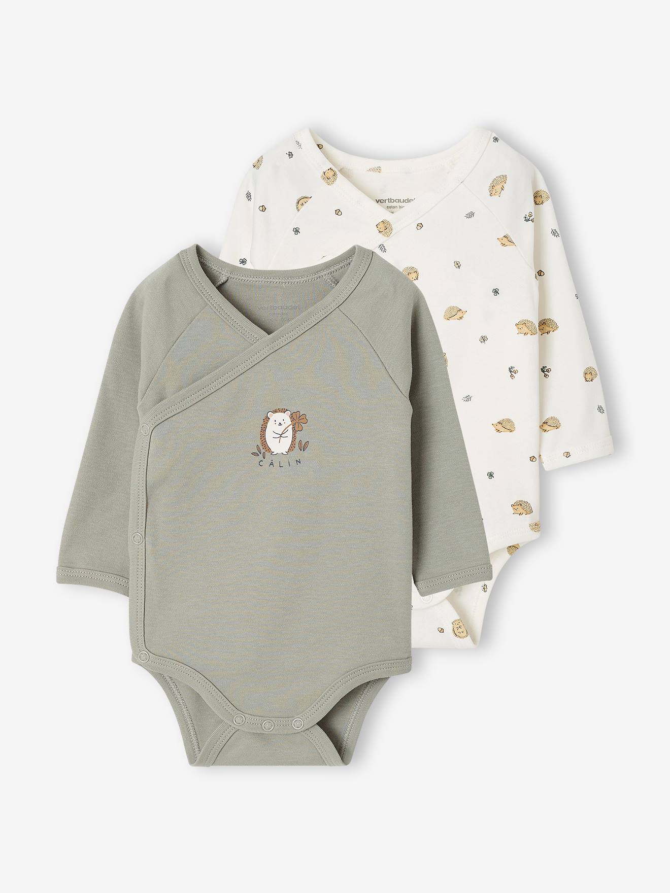 Lot de 2 bodies naissance manches longues vert sauge