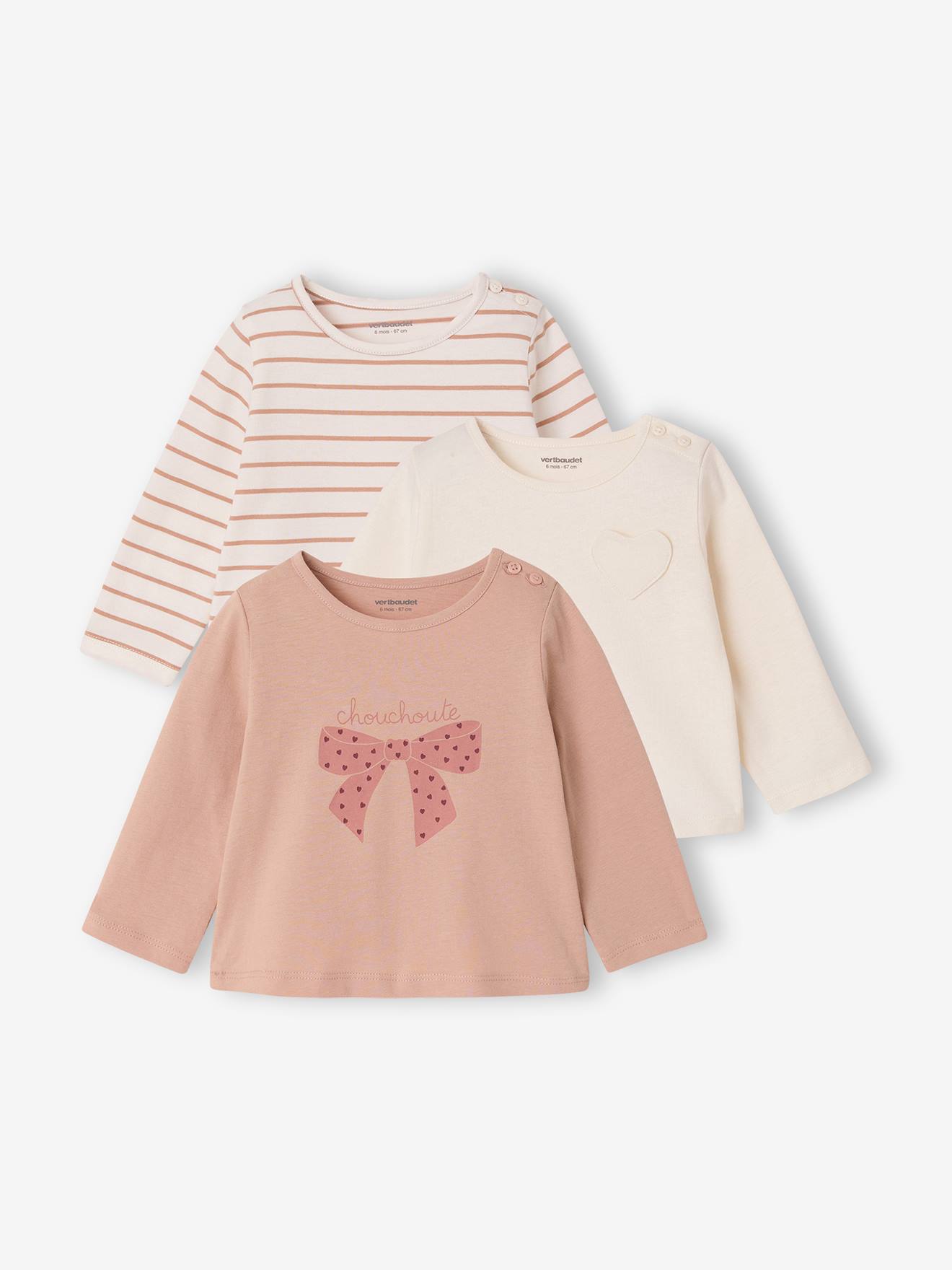 Lot de 3 T-shirts Basics bb manches longues rose poudr 15 €
